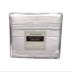 EMONIA 4PC Cotton Sheet Set (Twin, White 400TC)